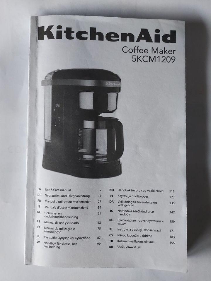 Bedienungsanleitung KitchenAid Kaffeemaschine  5KCM1209 in Freiburg im Breisgau