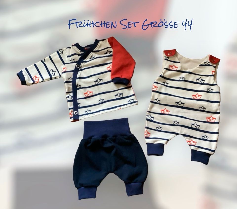 Handmade Frühchen Set Größe 44 Baby Schiff Strampler Wickelshirt in Neugersdorf