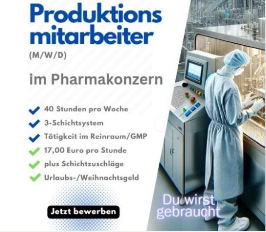 Produktionsmitarbeiter (m/w/d) im Pharmabereich gesucht in Berlin