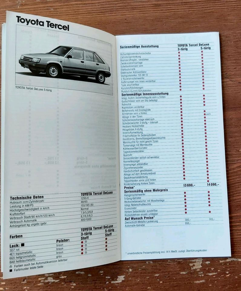 Preisliste no Prospekt Toyota 1984 Corolla Celica Supra Camry usw in Hildesheim