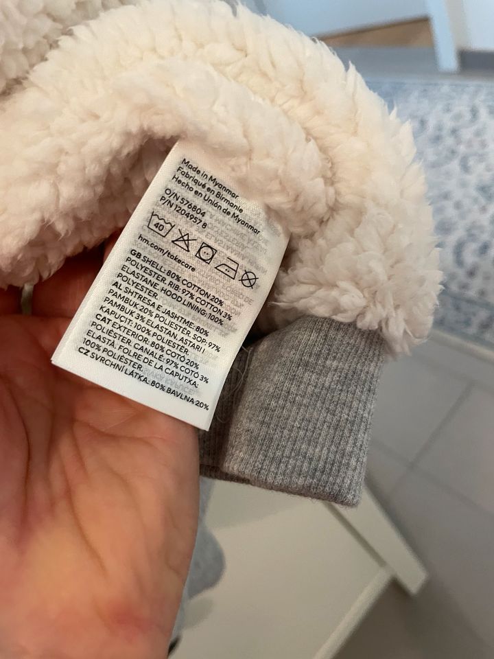 H&M Gefütterte Hoodiejacke, Hellgraumeliert, Größe 110/116, Neu in München