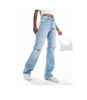 Bershka Jeans Denim Dad Mom Skinny Ripped High Straight Hose weit Düsseldorf - Lörick Vorschau