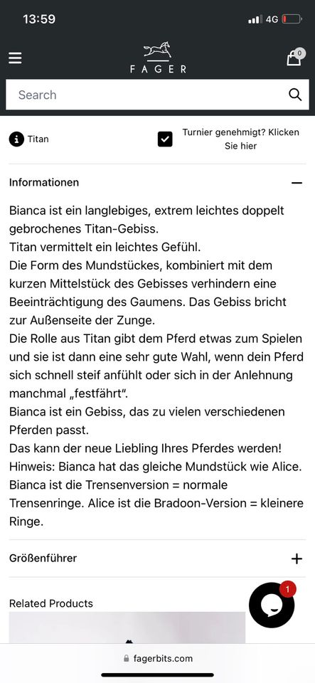 Fager Gebiss Bianca 13,5 cm Neu!!! in Henstedt-Ulzburg