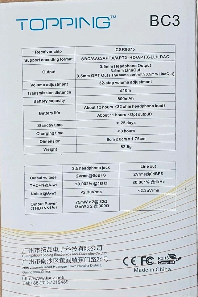 Topping BC3 Bluetooth LDAC, APTX Receiver (optical out) in Stuttgart