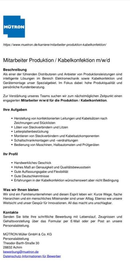 Mitarbeiter in der Produktion (m/w/d) in Achim