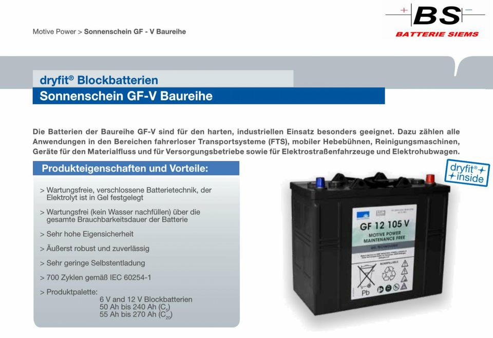 Gelbatterie GF 12 160V / 12 V 160Ah (C5) in Bad Zwischenahn