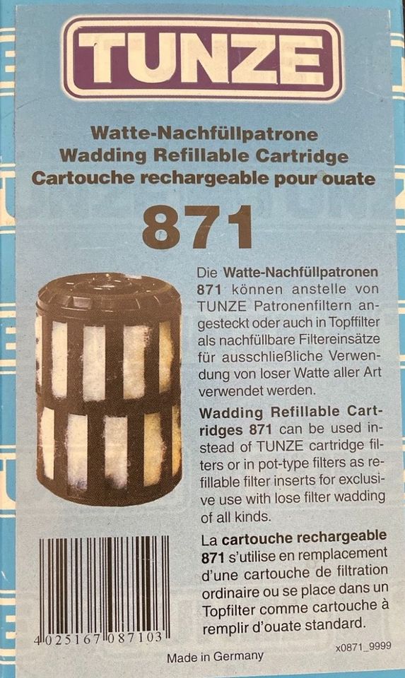 Neu! OVP! Tunze Cartridge 871 neu !! Ø80 x 115 mm in Isernhagen