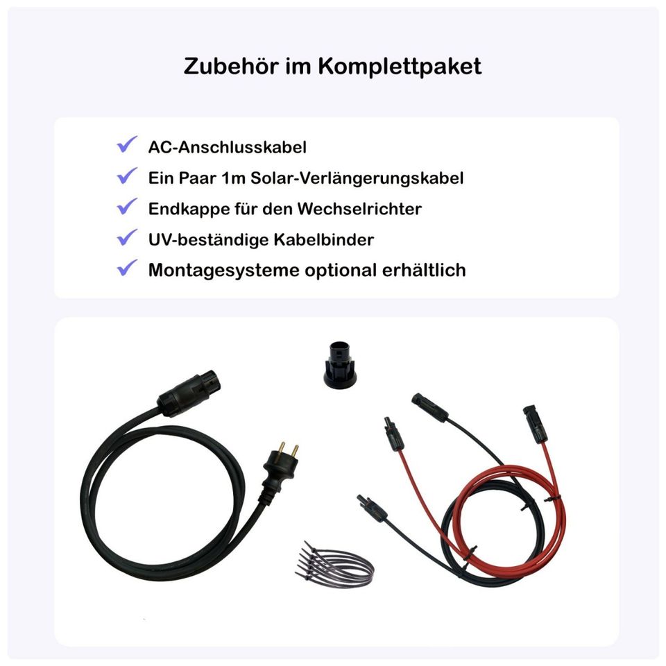 Balkonkraftwerk 800W / 860Wp ✅ Bifazial / Glas-Glas ✅ Hoymiles HM-800 Wechselrichter & Trina Vertex S+ 860 Watt Peak (je 430Wp) ✅ Komplettpaket optional mit Halterung in Moosinning