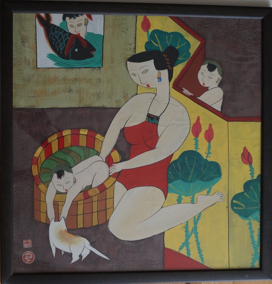 Bild, Gemälde,  Frau mit Kind, China in Dresden
