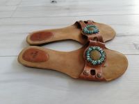 Zara Leder Pantoletten Sandalen Schlappen 38 türkis gold Boho Baden-Württemberg - Plochingen Vorschau