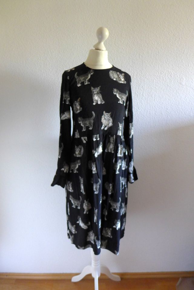 Zara Woman Boho Kleid schwarz grau Katze Print Gr. XS 34/36 in München