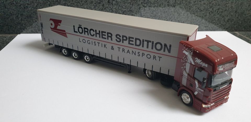 Scania 144 TL SZ Megatrailer "Lörcher Spedition Logistik" Herpa in Untersiegenbühl