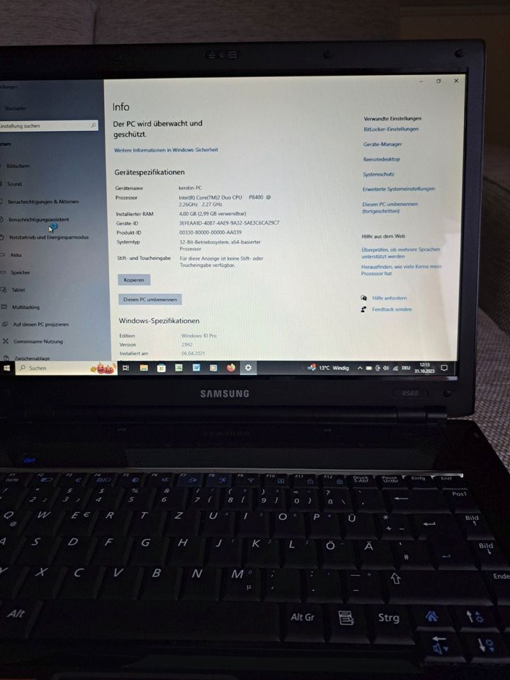 Notebook Samsung NP-R560 Aura P8400, Win 10Pro, 240GB SSD, in Halle