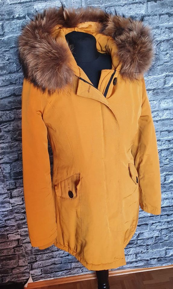 Jacke Attentif Parka Echtfell Pelz Mantel ocker gelb 34 36 Fuchs in Hof (Saale)