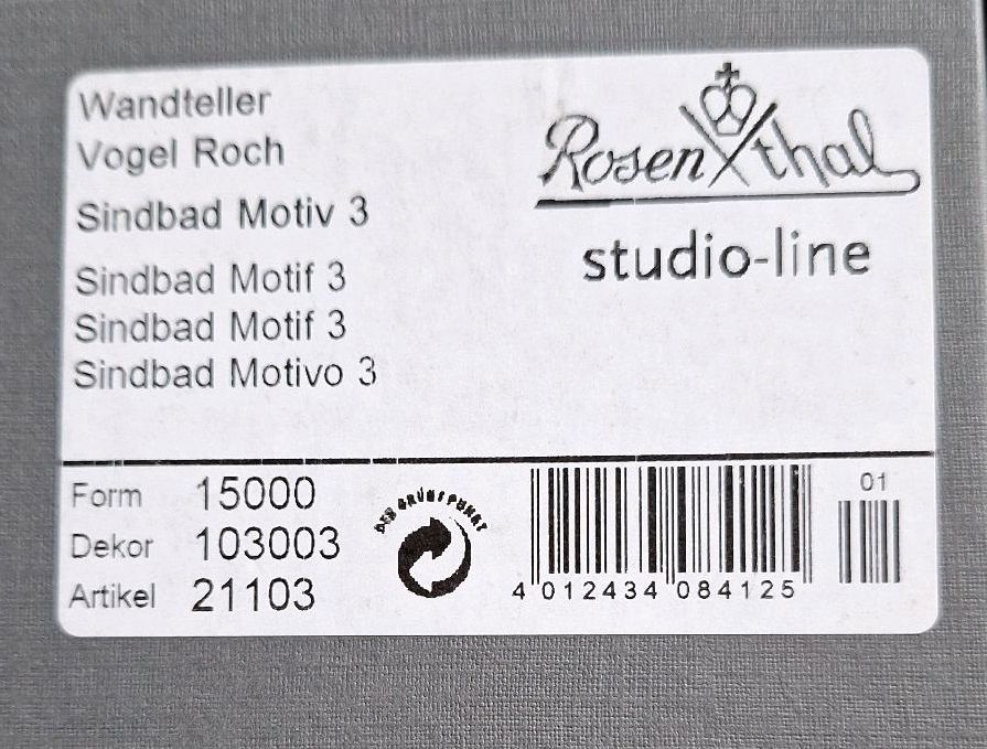 Rosenthal Wandteller Vogel Roch Sindbad Motiv 3  OVP in Emsdetten