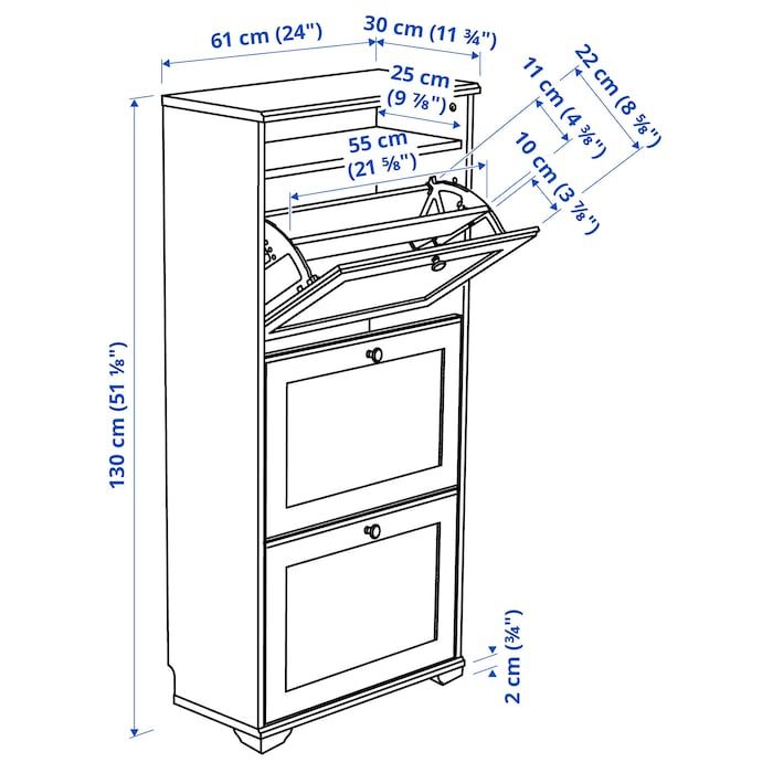 BRUSALI Schuhschrank 3 Fächer, braun, 61x30x130 cm Schuhe in Hannover