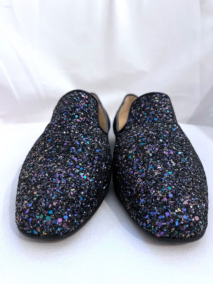 Jimmy Choo Loafer Mokassins Blau Metallic Glitter Ballerina 38,5 in Hamburg