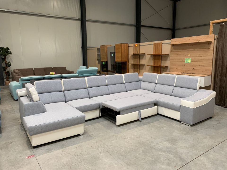 ⭐ U-Couch mit Schlaffunktion - 9x Kopfverstellung und verschiedene Stellmöglichkeiten - Wohnlandschaft mit Kopfraster - Sofa - Couch - in anderen Farben und Stoffen bestellbar ● D&D Möbel⭐ in Hamm