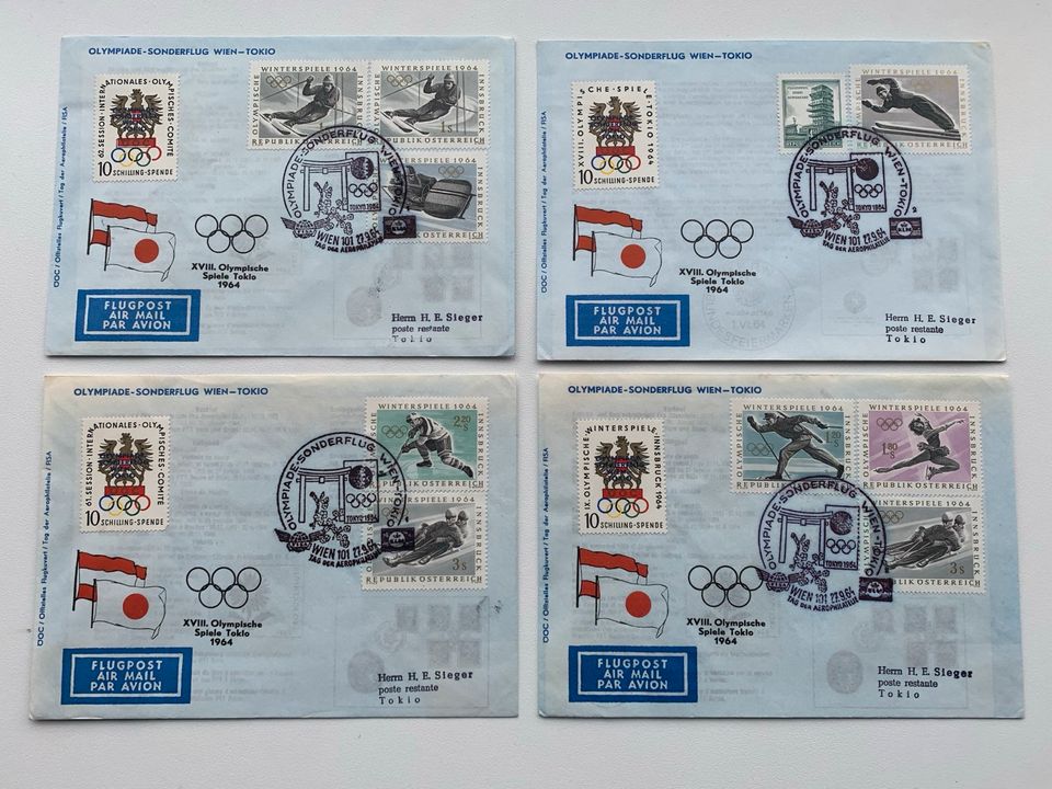 8 x Flugpost Tokio Olympia 1964 Air Mail Briefmarken Cover in Bonn
