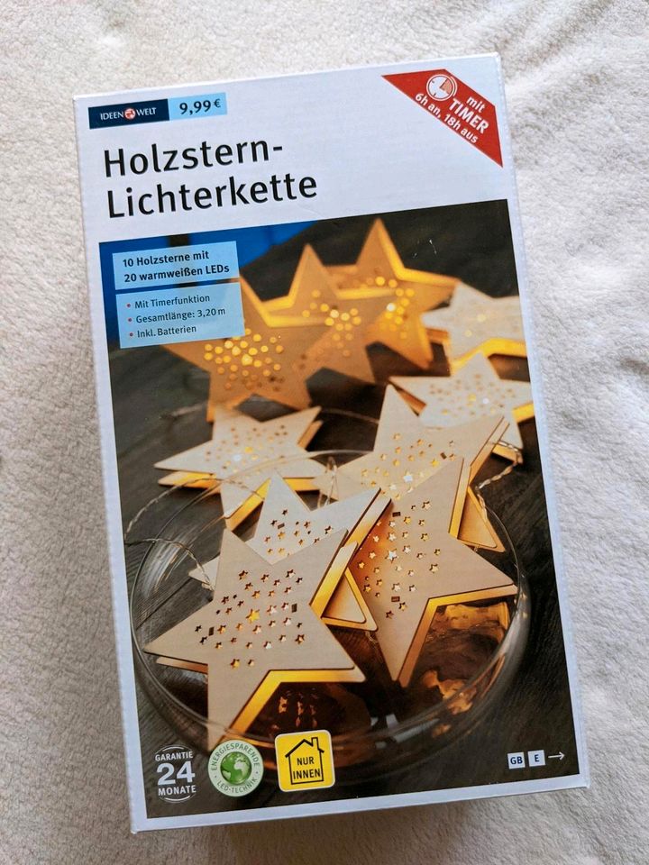 Holz Stern Lichterkette warmweißes Licht LED Timer in Hamburg