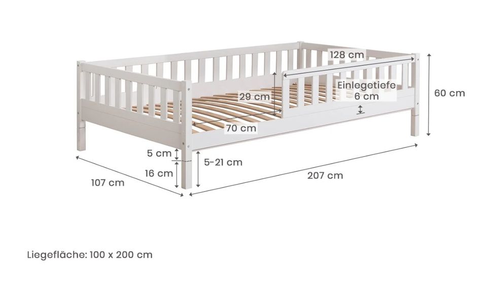 Kinderbett Bodenbett Kiefer massiv Weiß / Natur / Grau in Kirchlengern