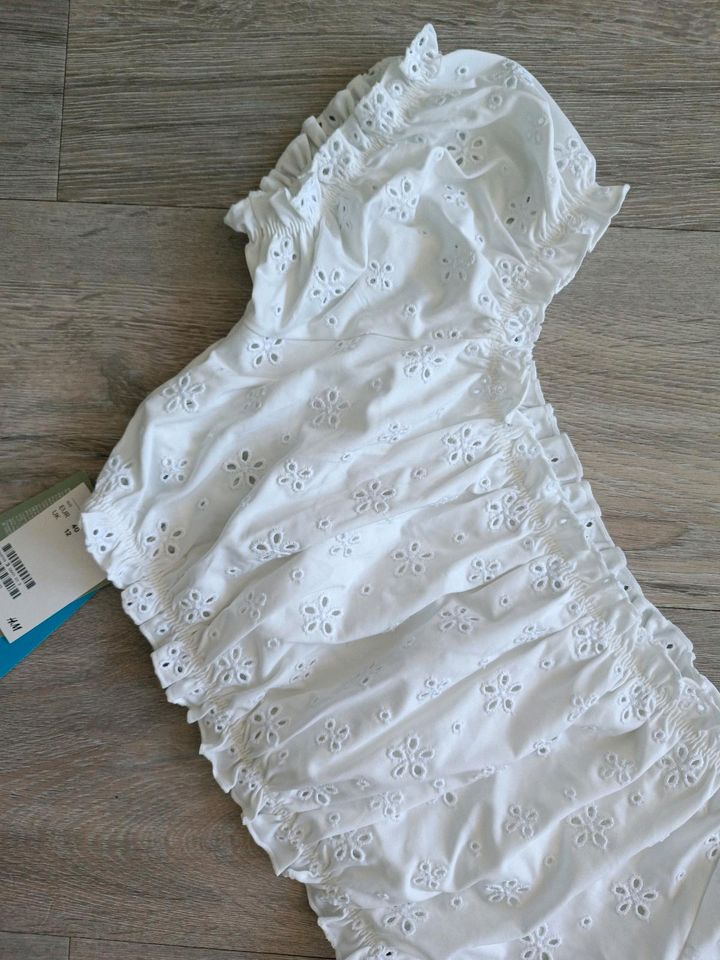 NEU ❤️ H&M BIKINI Top 40 Anglaise Broderie Crop DIRNDL Bluse weiß in Erfurt