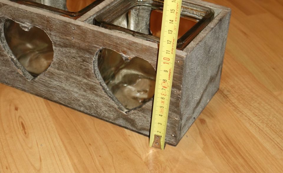 Kerze Teelicht Vase Landhaus Herzen Glas Holz Frühling Hochzeit in Hückeswagen