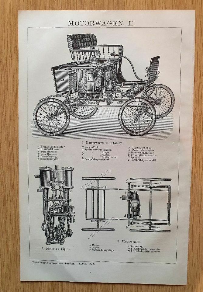 alter Druck Bild Oldtimer Motorwagen Elektromobil Daimler Fabrik in Berlin