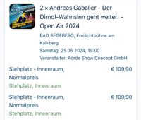 2 Tickets Andreas Gabalier Bad Segeberg Schleswig-Holstein - Büdelsdorf Vorschau