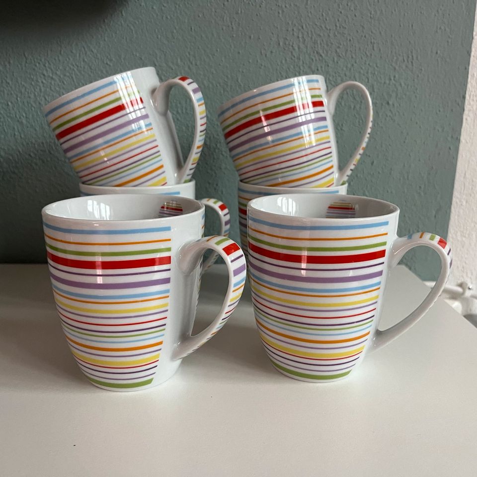 PPD Henkelbecher, Kaffeebecher, Tasse, 350 ml bunte Streifen in Fürstenfeldbruck