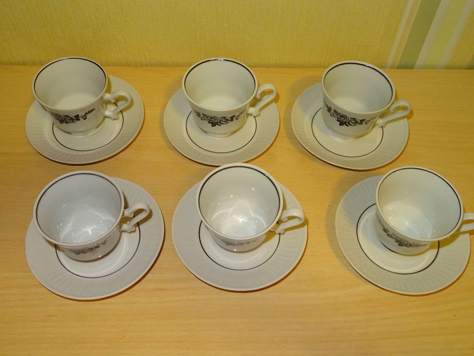 6x Espressotassen Untertassen Porzellan schwarz Rose Espresso Mok in Koblenz