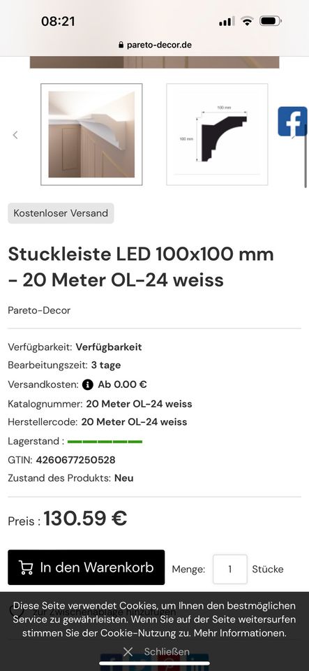 Stuckleisten LED 20m á 2m in Hamburg