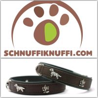 Hundehalsband dunkelbraun-grün/silber Lederhalsband MAUL Dackel Hessen - Calden Vorschau