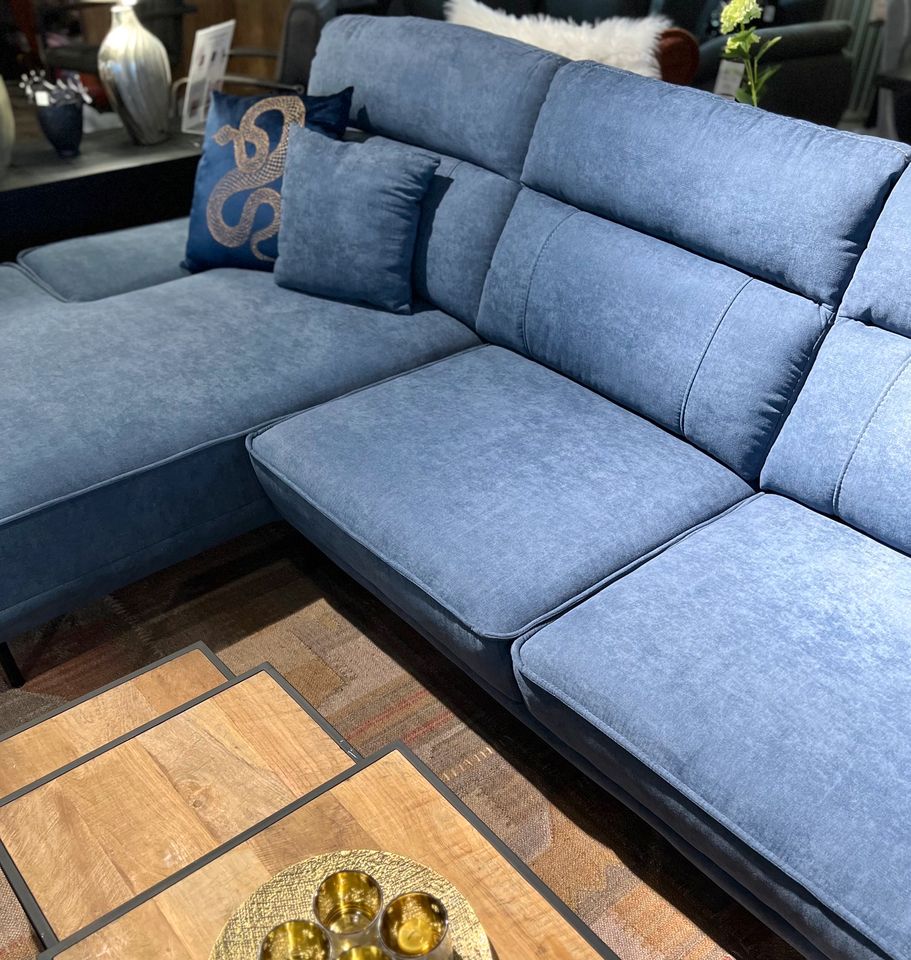 Sofa, Ecksofa AMAYA, Stoff Blau, Metallfüße, 330x170x100cm in Krefeld