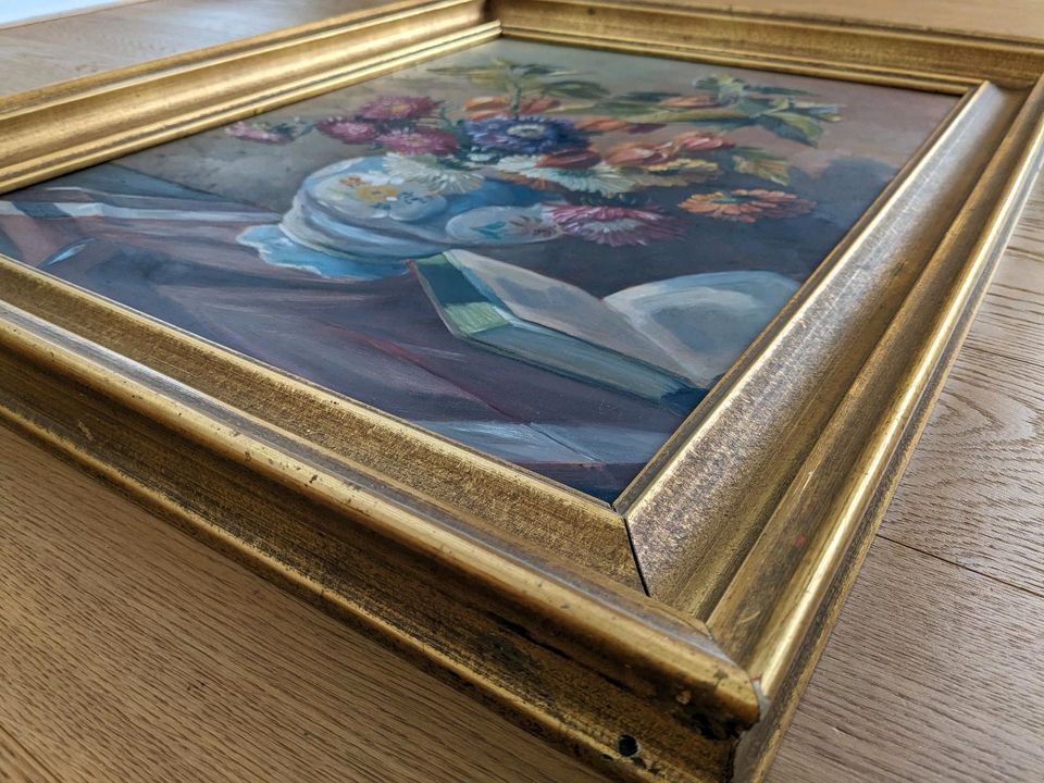 Blumen in Acryl Wandbild in Rahmen Gold Holz Gemälde in Nürnberg (Mittelfr)