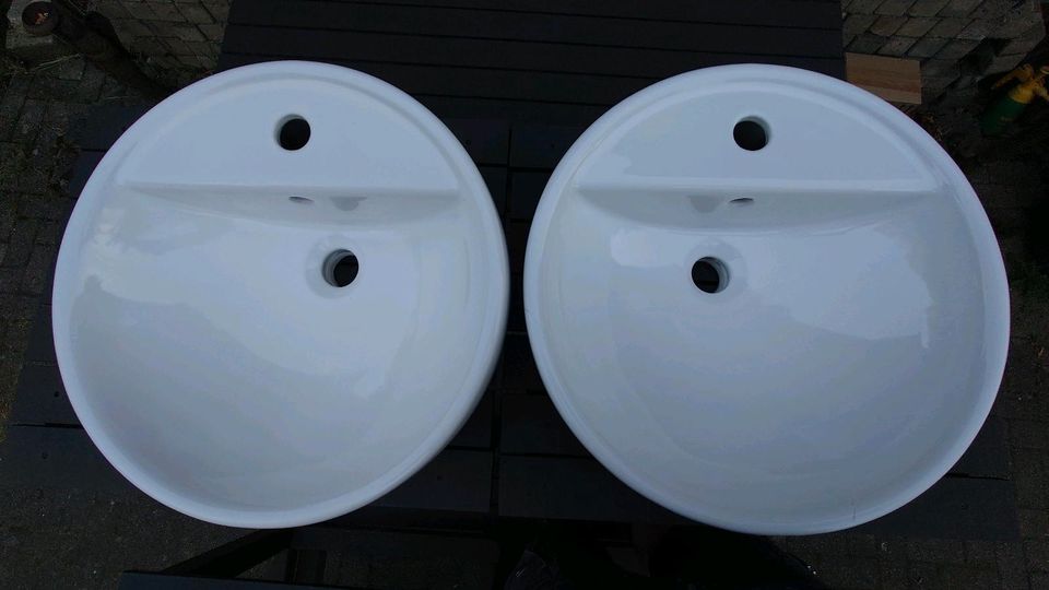 Waschbecken weiß rund Aufsatzwaschbecken Porzellan 45cm in Vollersode