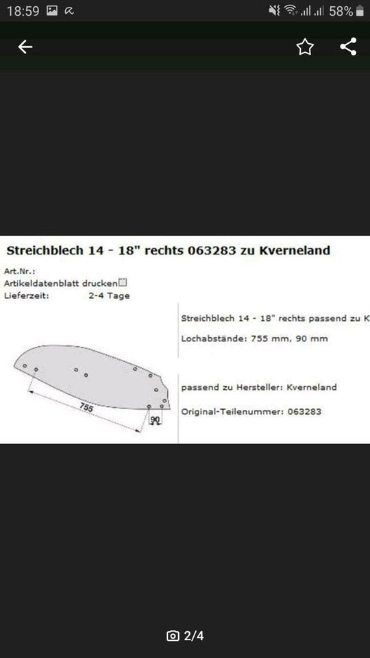 Kverneland Streichblech für Pflug in Neuhof an der Zenn