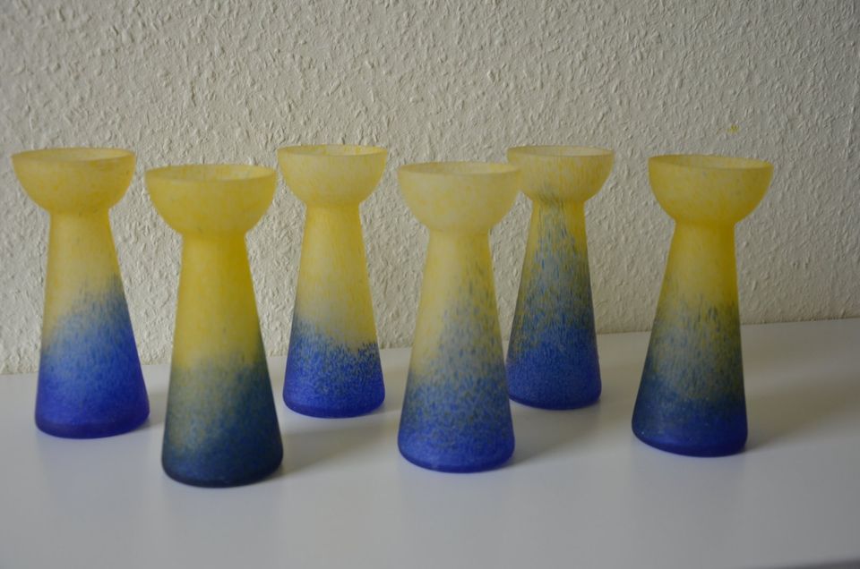 Vase – Glasvasen – 6 Stück – blau gelb in Tapfheim