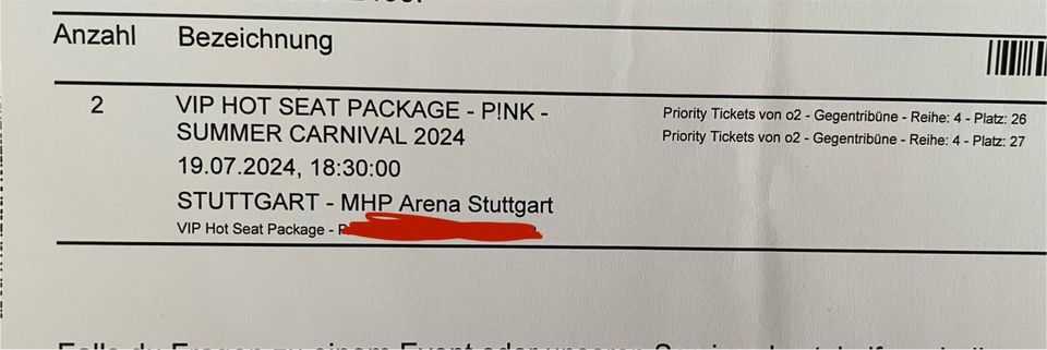 2x Pink Konzertkarten HOT VIP Tickets Stuttgart 19.07.24 in Gunzenhausen