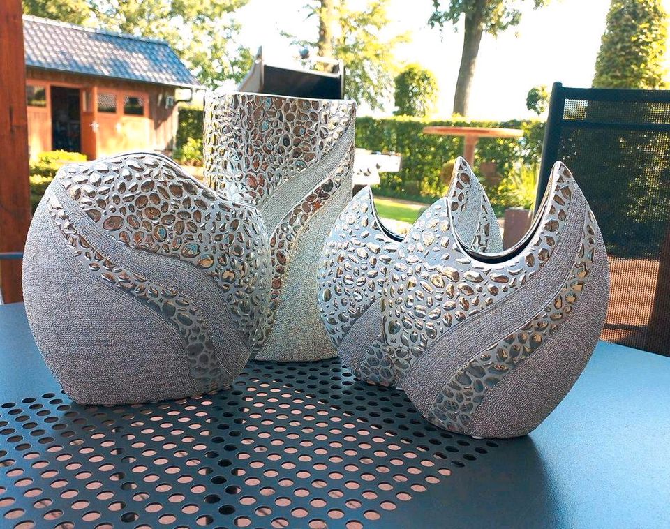 5 Keramik Vasen Silber/Champagner in Neuenkirchen