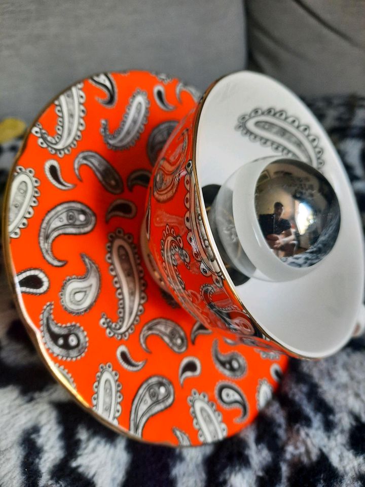 DIY Hängelampe Paisley Tasse orange, Unikat in Hamburg