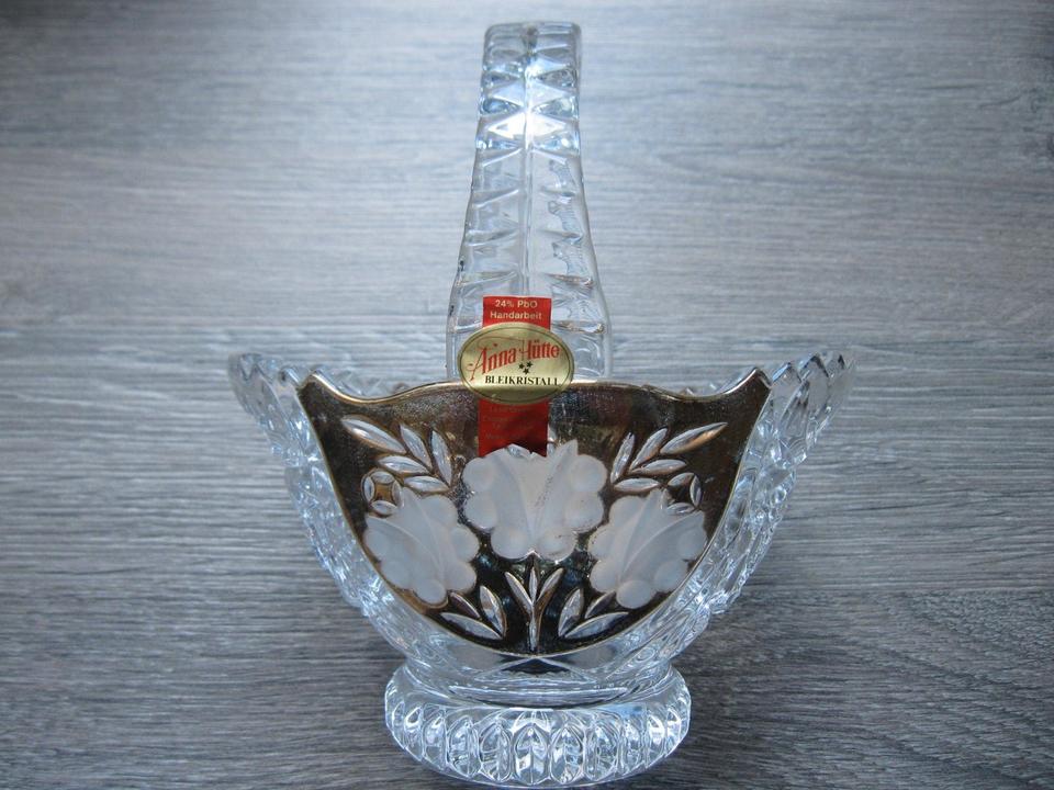 Blei-Kristall-Schale mit Henkel, Goldmuster ,Höhe 17 cm, 621 g in Dresden