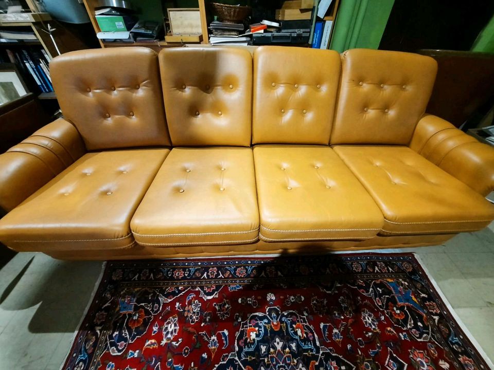 Retro Sitzgruppe Garnitur Sofa Sessel Sofa-Sessel-Set Leder in Groß-Gerau