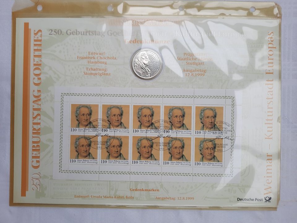 BRD Numisblatt 3/1999 – 10 DM J. W. Goethe / Weimar zum in Lübeck