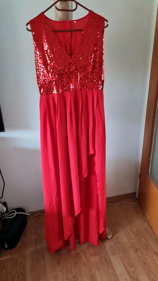 Rotes Maxikleid mit Pailletten, Gr L in Uhldingen-Mühlhofen