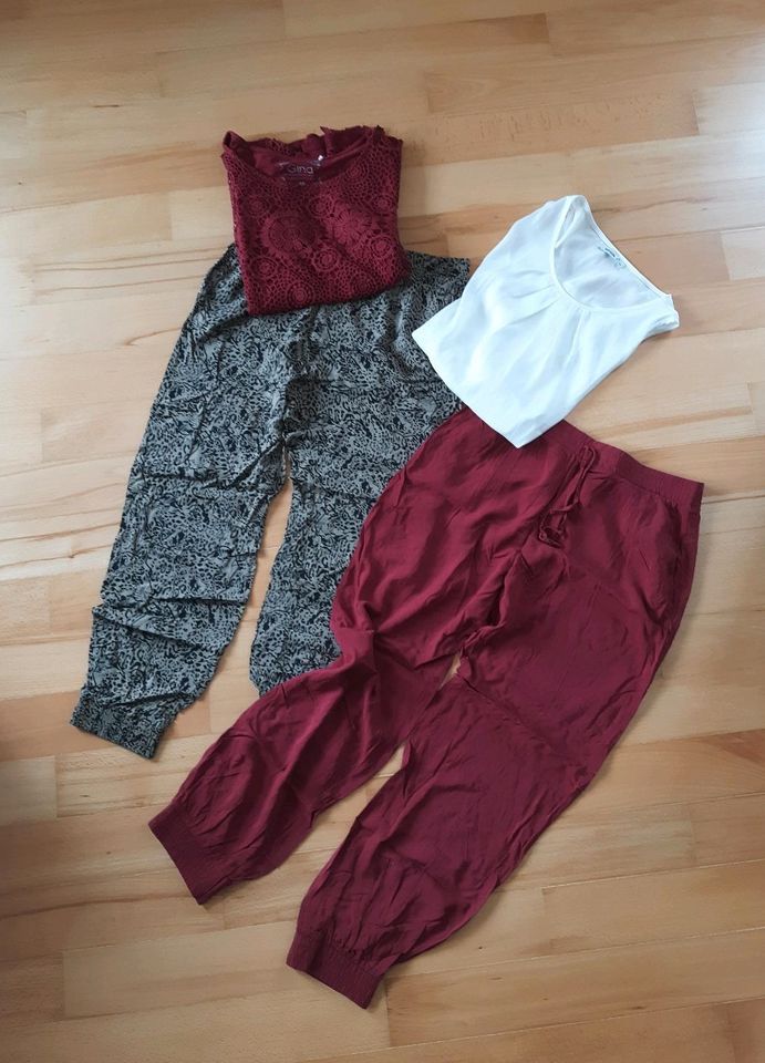 4 tlg Set,  2 Sommerhosen/2 Tops, weinrot, weiß,  braun in Crimmitschau