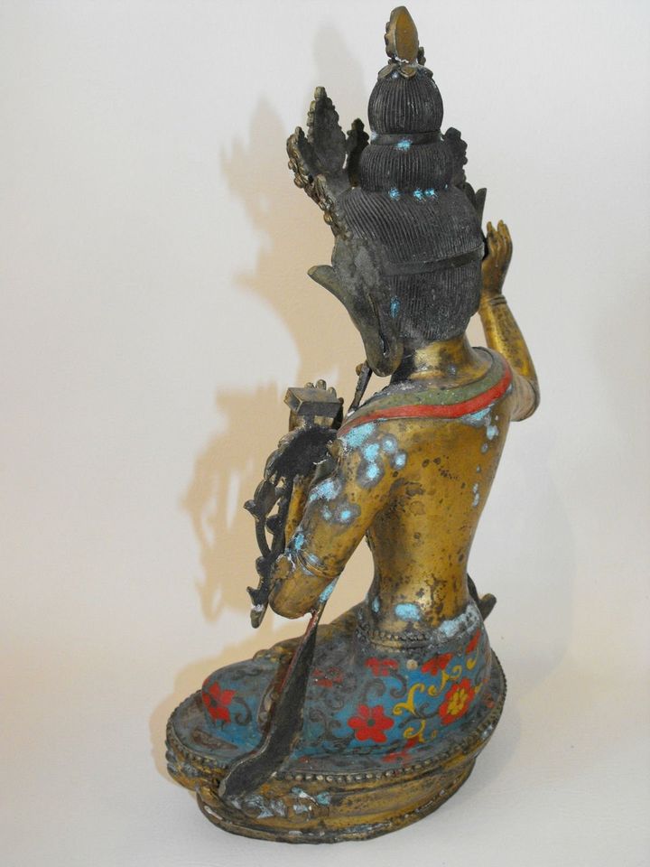 sehr schöne alte Manjushri Cloisonne Figur 43 cm 5260 Gramm in Weitefeld