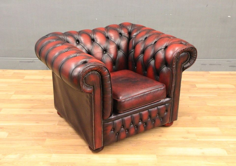 Chesterfield Sessel Englisch Englisch Leder Antik Hocker in Lage