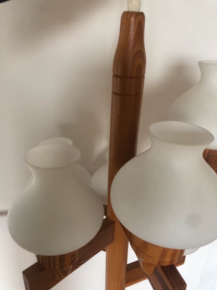 Lampe Holz 6 flammig mit Glasschirm Midcentury Scan Design in Wuppertal