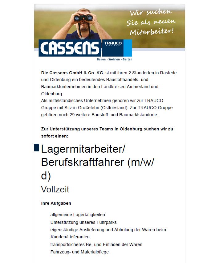 Lagermitarbeiter / Berufskraftfahrer m/w/d in Vollzeit in Oldenburg